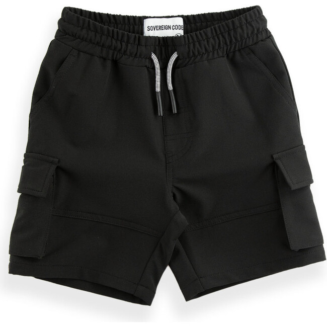 Loop 4-Way Stretch Cargo Pocket Drawstring Shorts, Black