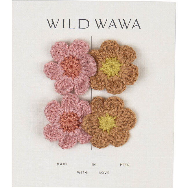 Crochet Flower Clip Set, Wawa Pink