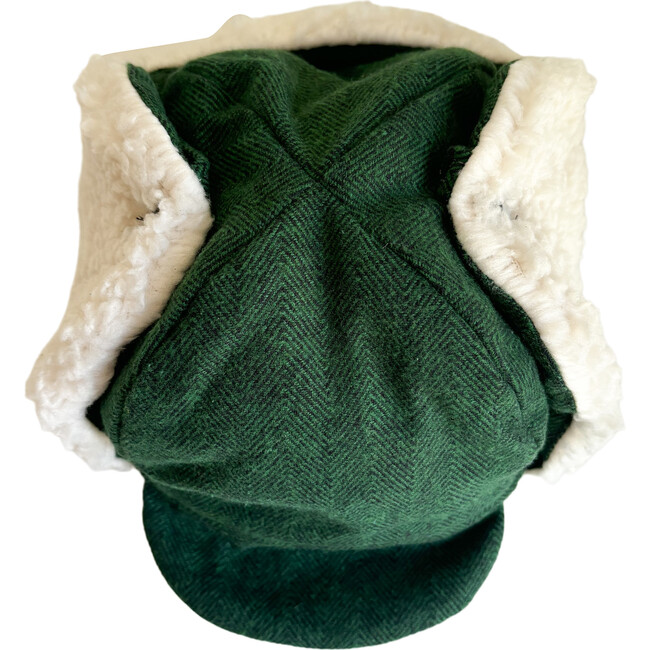 Winter Hat, Hunter Green Herringbone with Velcro Straps