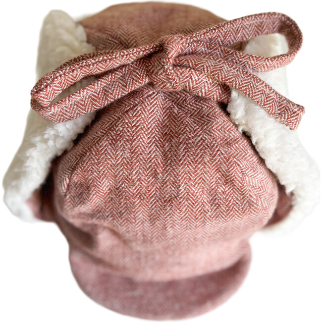 Winter Hat, Blush Red Herringbone with Tie