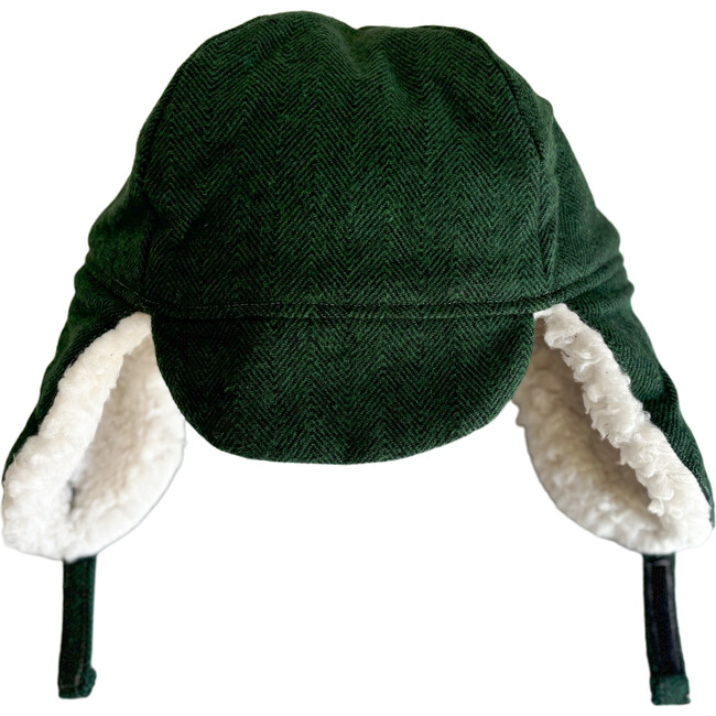 Winter Hat, Hunter Green Herringbone with Velcro Straps - Hats - 2