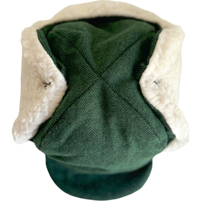 Winter Hat, Hunter Green Herringbone with Velcro Straps - Hats - 4