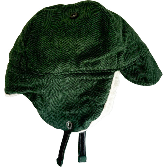 Winter Hat, Hunter Green Herringbone with Velcro Straps - Hats - 5