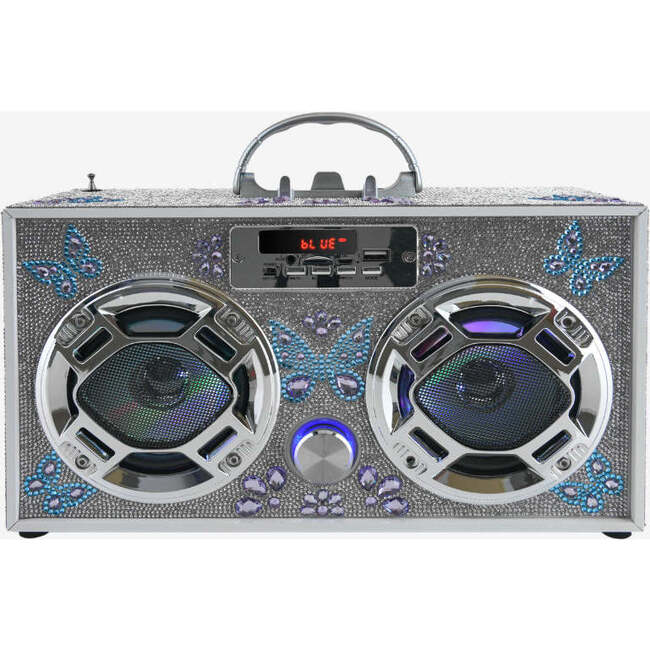 Silver Butterfly Bling Boombox & Bluetooth Speaker