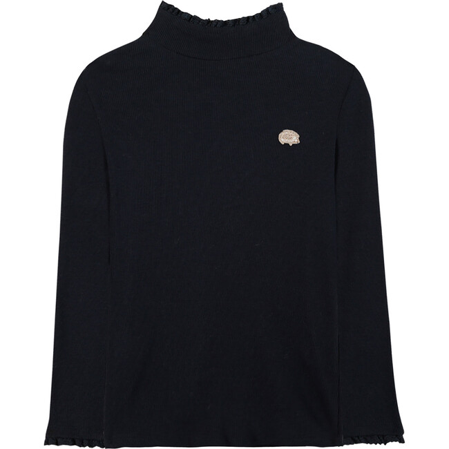 Soft Ribbed Turtleneck Long Sleeve T-Shirt, Navy