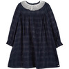 Plaid Petal Collar Long Sleeve Dress, Blue - Dresses - 1 - thumbnail