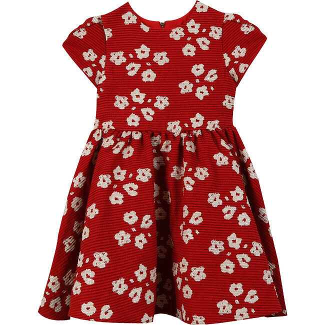 Retro Daisy Print Short Sleeve Party Dress, Red