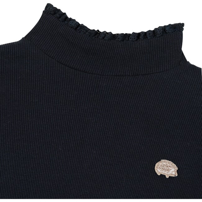 Soft Ribbed Turtleneck Long Sleeve T-Shirt, Navy - T-Shirts - 3