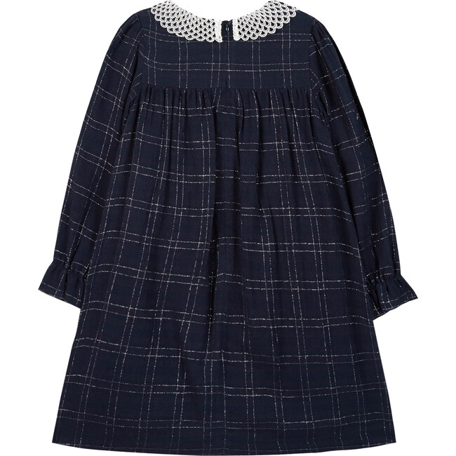 Plaid Petal Collar Long Sleeve Dress, Blue - Dresses - 2