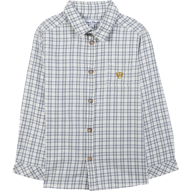 Plaid Long Sleeve Button-Down Shirt, Blue