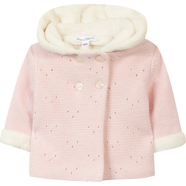 Faux-Fur Lined Zip-Up Knit Jacket, Pink