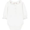 Floral Embroidered Petal Collar Long Sleeve Bodysuit, White - Bodysuits - 2