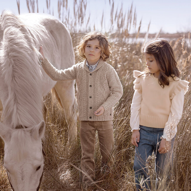 Shawl Collar Cable Knit Button-Down Cardigan, Tan - Sweaters - 4