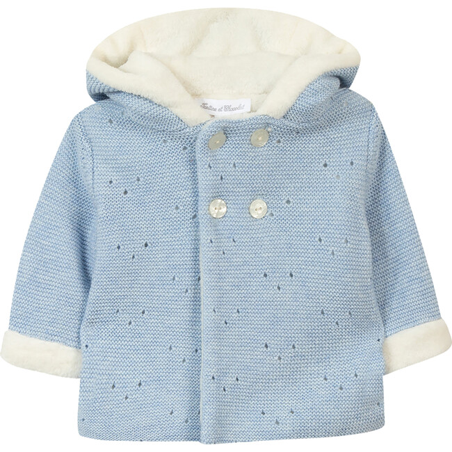 Faux-Fur Lined Zip-Up Knit Jacket, Blue