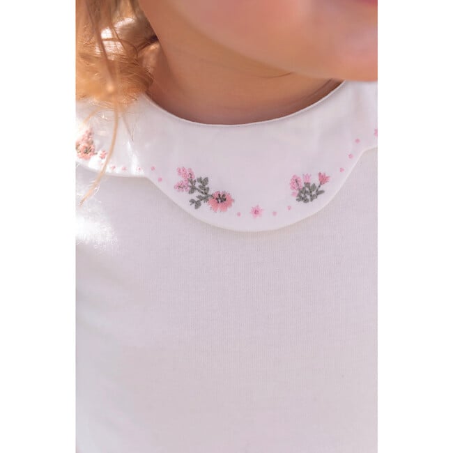 Floral Embroidered Petal Collar Long Sleeve Bodysuit, White - Bodysuits - 5