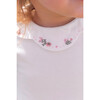 Floral Embroidered Petal Collar Long Sleeve Bodysuit, White - Bodysuits - 5