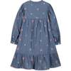 Chambray Floral Embroidered Long Sleeve Midi Dress, Blue - Dresses - 2