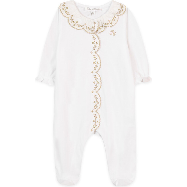 Baby Pretty Lace Ruffle Collar Pajamas, White