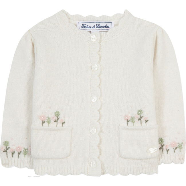 Baby Pocket Petals Button-Down Cardigan, White