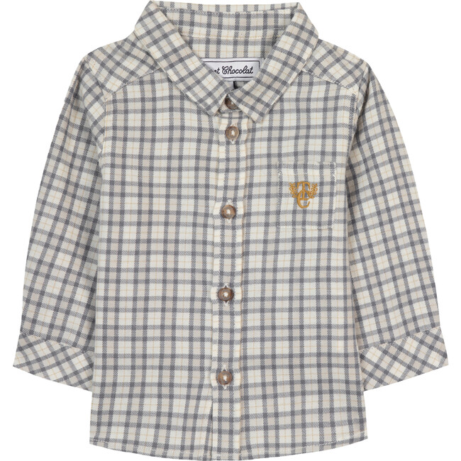 Baby Plaid Long Sleeve Button-Down Shirt, Blue