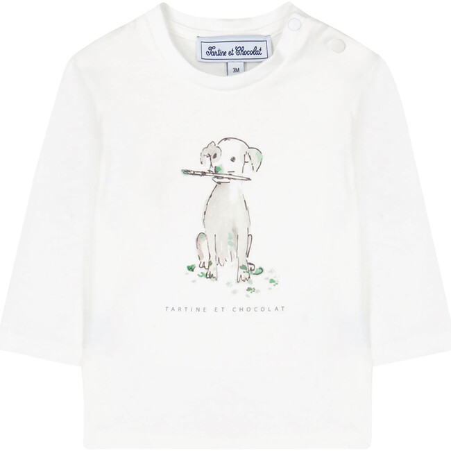 Baby Painter Puppy Shoulder Button T-Shirt, Green Dog