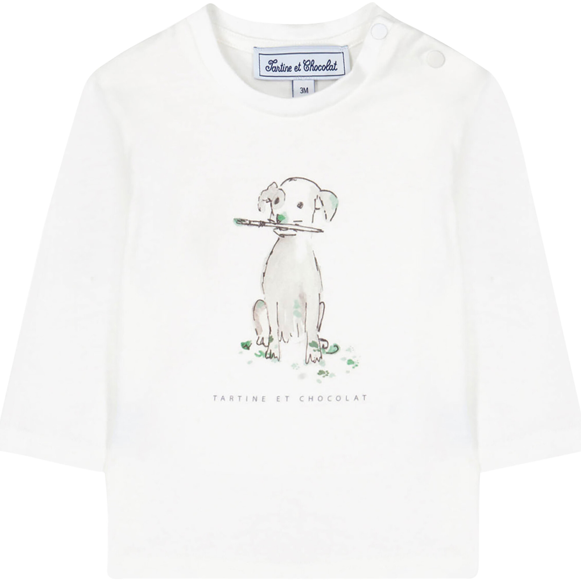 Baby Painter Puppy Shoulder Button T-Shirt, Green Dog - T-Shirts - 1