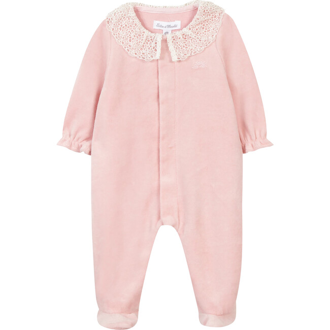 Baby Lace Collar Long Sleeve Footed Pajamas, Pink