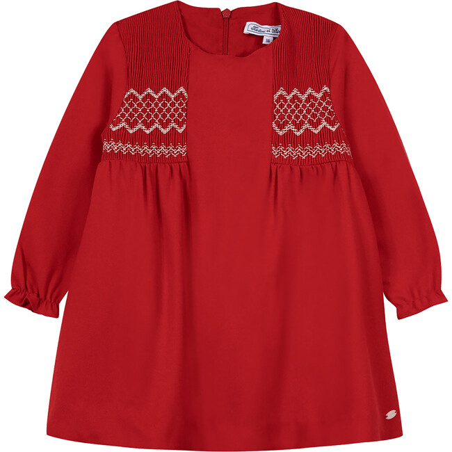 Baby Holiday Long Sleeve Smocked Dress, Red