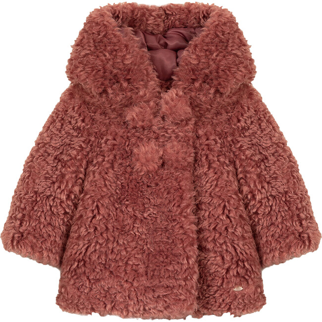 Baby Faux Fur Hooded Coat, Old Rose - Coats - 1