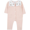 Baby Floral Embroidered Bib Collar Knit Jumpsuit, Pale Pink - Jumpsuits - 1 - thumbnail