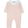 Baby Floral Embroidered Bib Collar Knit Jumpsuit, Pale Pink - Jumpsuits - 2