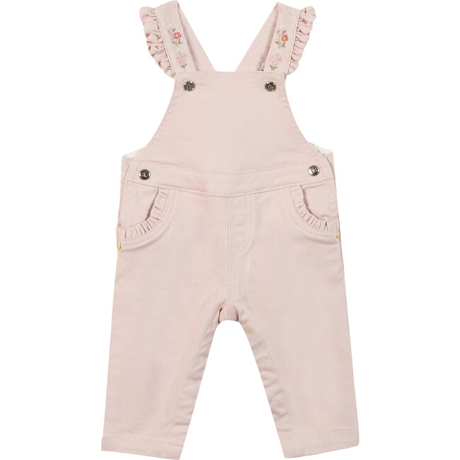 Baby Embroidered Shoulder Strap Pocket Overalls, Pale Rose