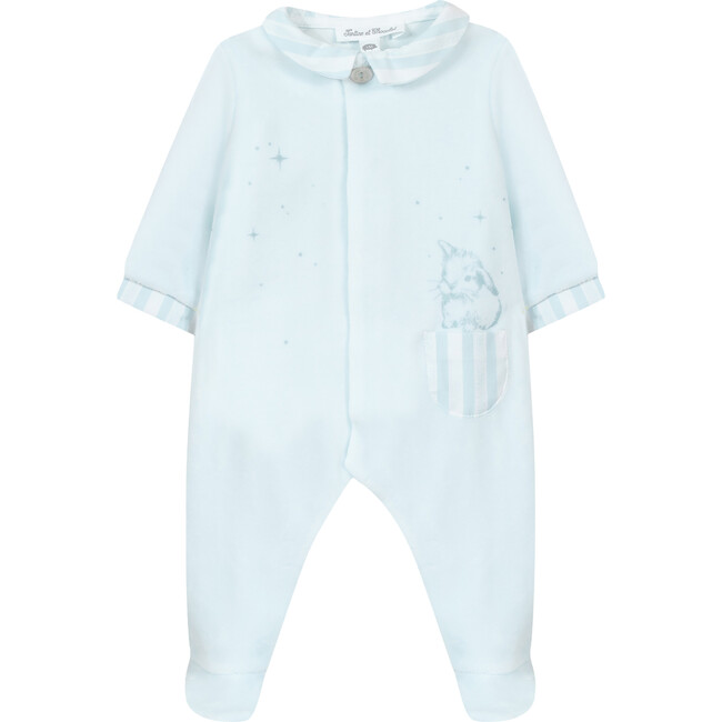 Baby Bunny Pocket Long Sleeve Footed Pajamas, Blue