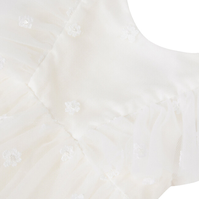 Baby Applique Floral Print Sleeveless Party Dress, Cream Rose - Dresses - 2
