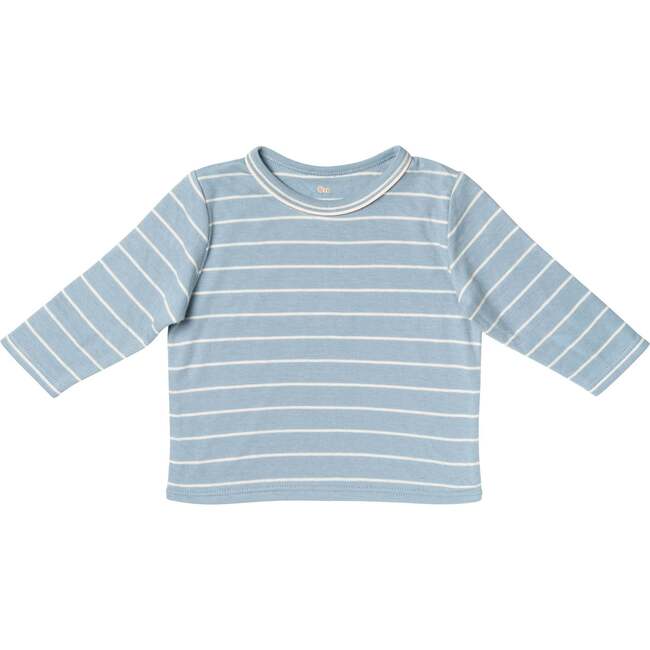 Edward Baby T-Shirt, Dusty Blue Fine Stripe