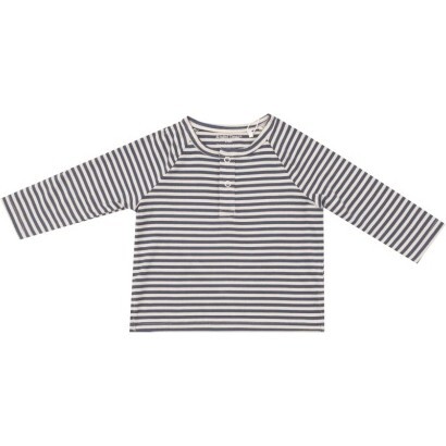 Footballs Navy & Oat Stripe L/S Raglan Henley, Blue