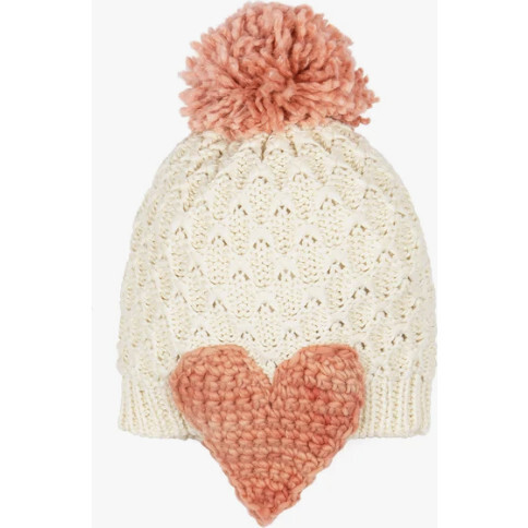 Heart Beanie, Taupe/Pink