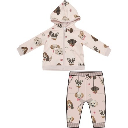 French Terry Pretty Puppy Faces Hoodie And Jogger, Pink