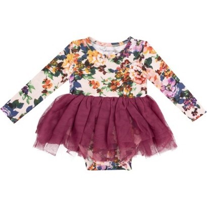 Autumn Rose L/S Tutu Bodysuit, Pink