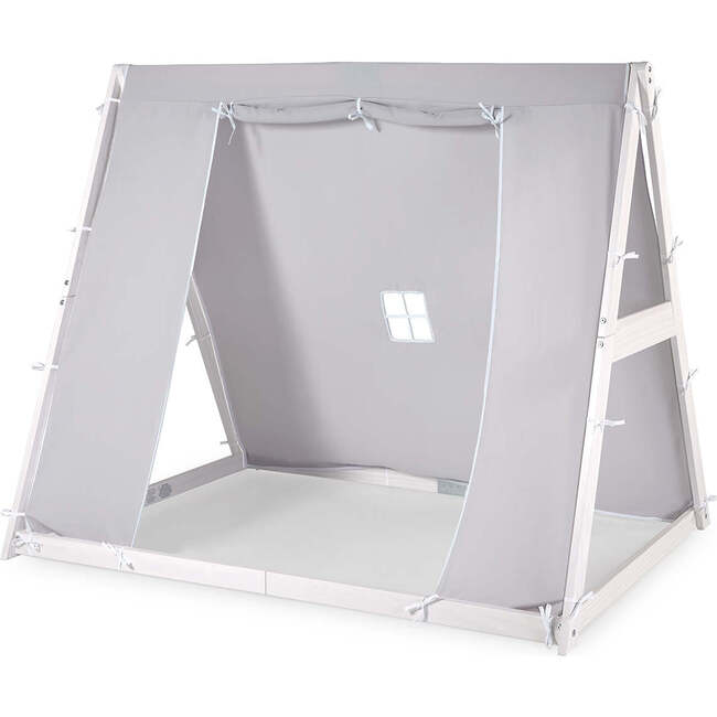 Kid's Tent Twin Floor Bed, White Frame/Grey Tent