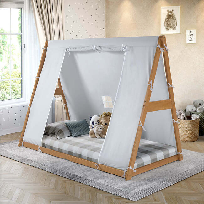 Play Tent Twin Bed, Natural Frame/Grey Tent - Beds - 2