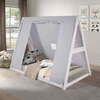 Kid's Tent Twin Floor Bed, White Frame/Grey Tent - Beds - 2
