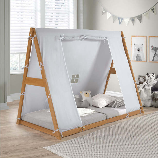 Play Tent Twin Bed, Natural Frame/Grey Tent - Beds - 4