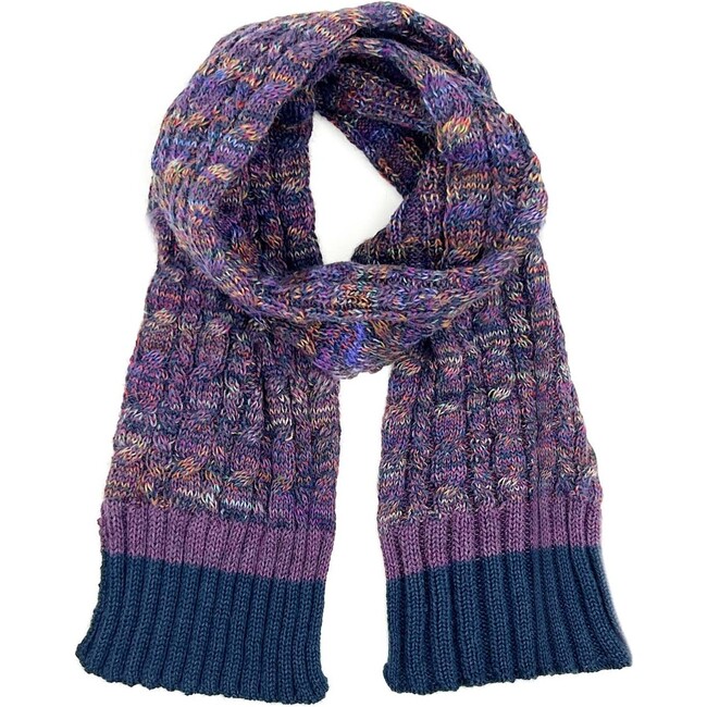 Kids Alpaca Braided Rib Trim Scarf, Violet Vortex