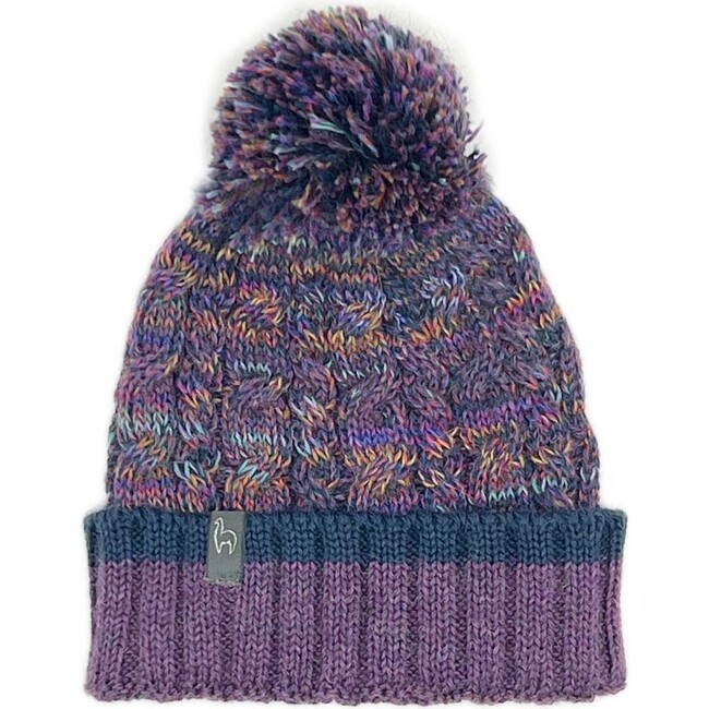 Kids Alpaca Braided Pom Pom Beanie, Violet Vortex