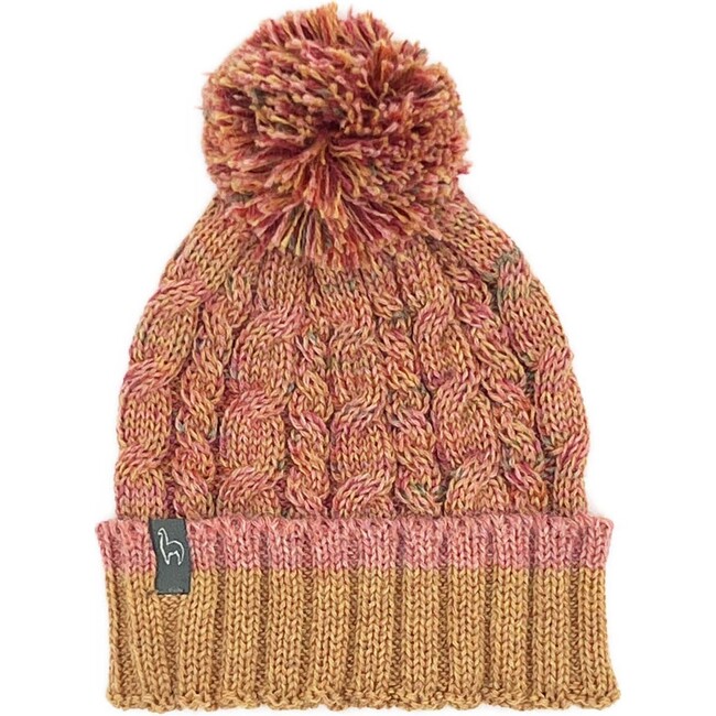 Kids Alpaca Braided Pom Pom Beanie, Sun Splash