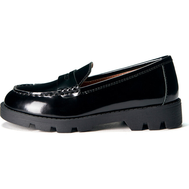 Paula Glossy Leather Penny Loafers, Black