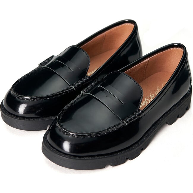 Paula Glossy Leather Penny Loafers, Black - Loafers - 2