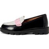 Paula Glossy Leather Penny Loafers, Black, White & Pink - Loafers - 1 - thumbnail