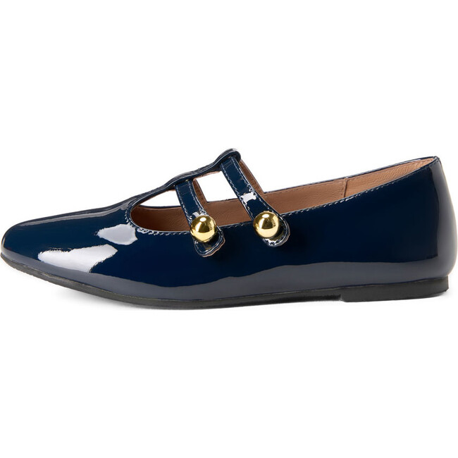 Lory Glossy Knotted Double Straps Mary Jane Shoes, Navy